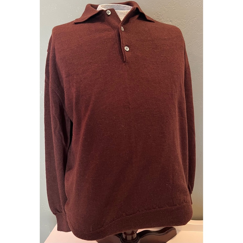 Murano Mens Fine Merino Wool Polo Sweater Burgundy Brown Made in Italy Medium